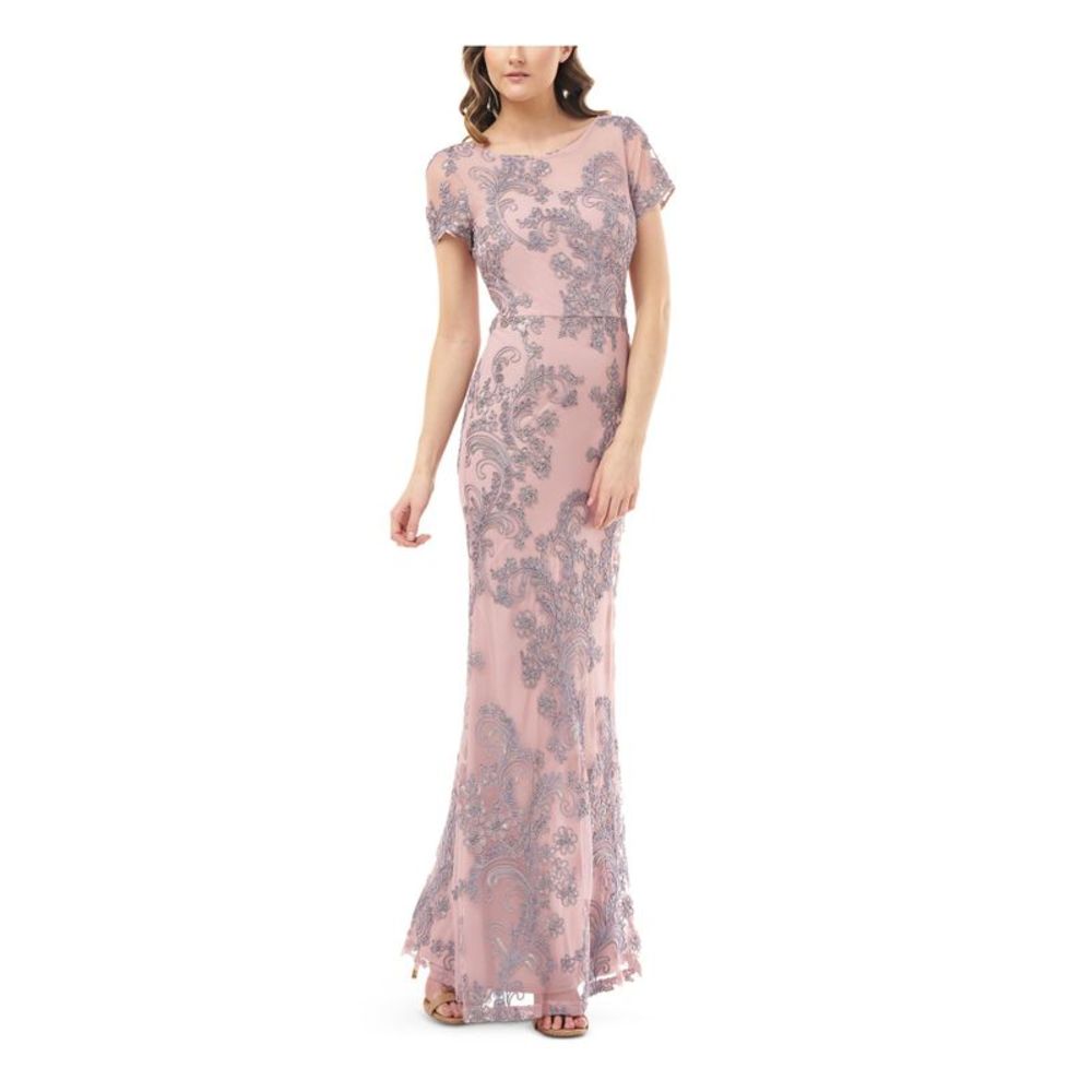 JS COLLECTION Womens Pink  Short Sleeve Full-Length Formal Dress 4